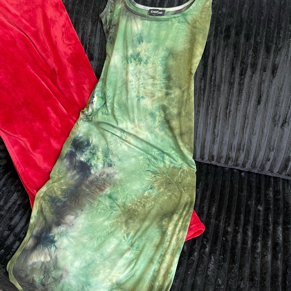 Bebe Green and Black Tie-Dye Dress